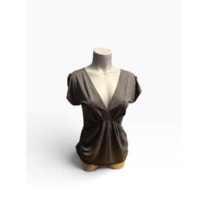 Vintage LaRok split sleeve ruched side deep v neck shirt small